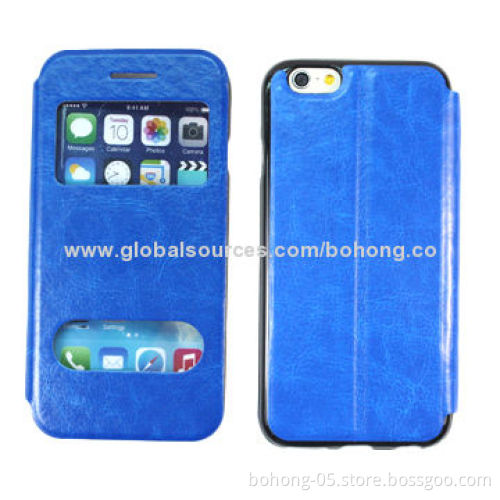 Crazy horse grain leather holder case with bottom PU for iPhone 6